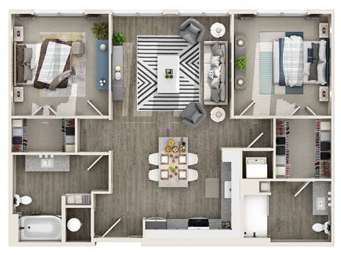 Floor plan for 2 beds, 2 baths, 1072 sqft
